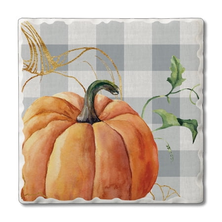 Thirstystone Grey Plaid Pumpkin Single Tumbled Tile Coaster Create Your Own Set