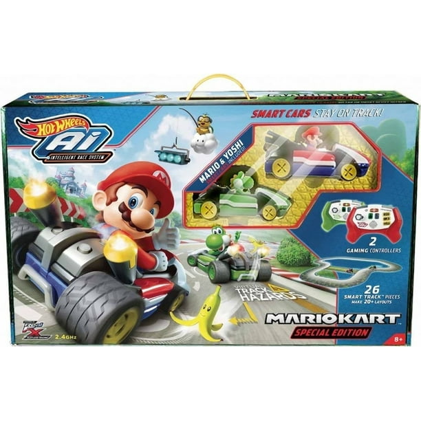 Hot Wheels Ai Mario Kart Special Edition Starter Set w Mario & Yoshi Sm...