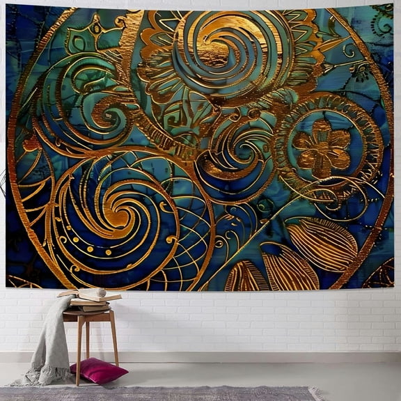 Autua Gold Swirl Gold Circle Art Nouveau Tapestry Wall Hanging Unique Style for Home Wall Decor Living Room Bedroom Farmhouse Dorm - 4 Sizes Available 40x30inch