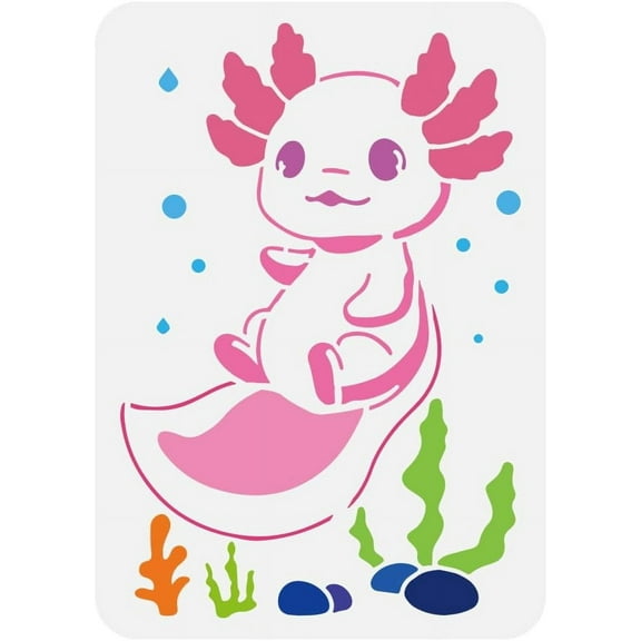 Cartoon Axolotl Stencil 8.3x11.7inch Cute Axolotl Painting Stencils Reusable Axolotl Under The Sea Templates Seaweed Stones Drawing Templates for Wall Fabric Tiles Floor Paper Wood 1 pc