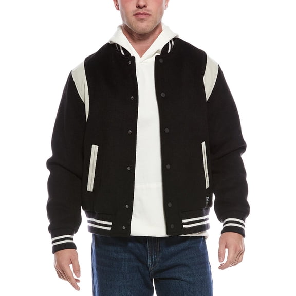 HUDSON Jeans mens  Wool-Blend Varsity Jacket, m, Black