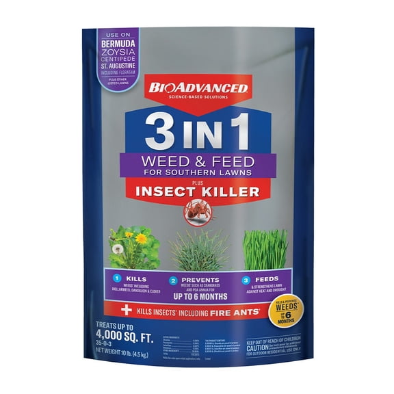 BioAdvanced 3-in-1 Weed & Feed for Southern Lawns Plus Insect Killer, 10lb, Granules