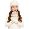 thumbnail image 5 of Lilgiuy Kids Beanie Hat Scarf Gloves Set 2-18 Years, Winter Warm Knit Hat with Earmuffs Neck Fleece Lined Touchscreen Gloves Christmas Birthday Gifts for Boys Girls, Beige, 5 of 6