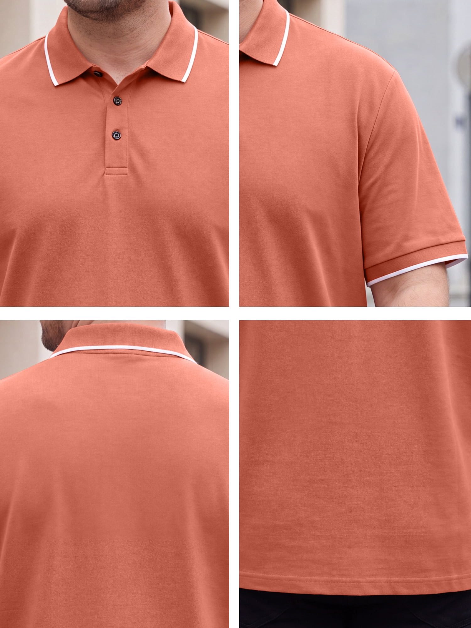 DARING DIVA Men's Big & Tall Shirts Casual Short Sleeve Color Block Polo Shirt 4XL Orange