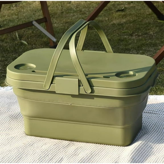 Foldable Picnic Basket, Multifunctional and Waterproof Storage Basket with Lid for Camping, Outdoor, Home Storage, Food Storage