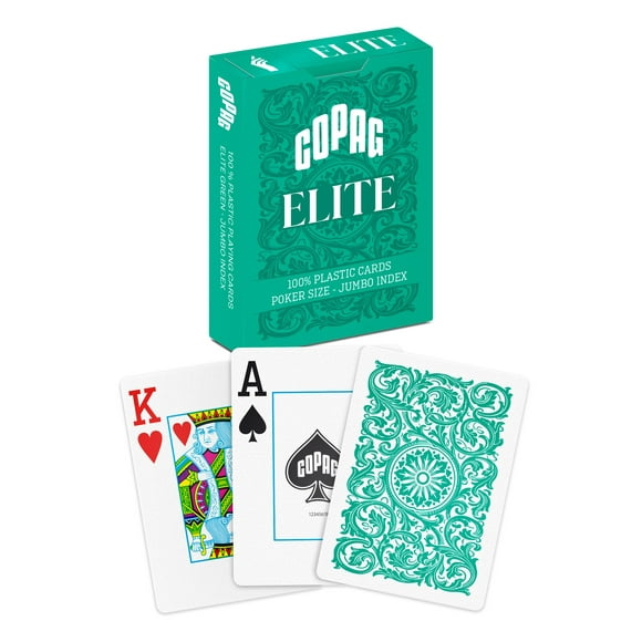 Copag Elite Cartes à Jouer 100% Plastique, Poker Taille Jumbo Index Simple Jeu (Vert)