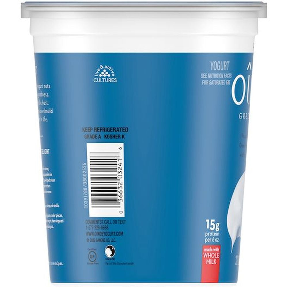 Oikos Organic Plain Whole Milk 4 Percent Fat Greek Yogurt, 32 Ounce -- 6 per case.
