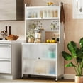 thumbnail image 2 of Costway 5 Tier Kitchen Bakers Rack with Flip Door Cabinets Pegboard & Hooks White, 2 of 10