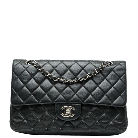 Pre-Owned CHANEL Matelasse 25 Coco Mark Double Flap Chain Shoulder Bag in Black with... (Good)