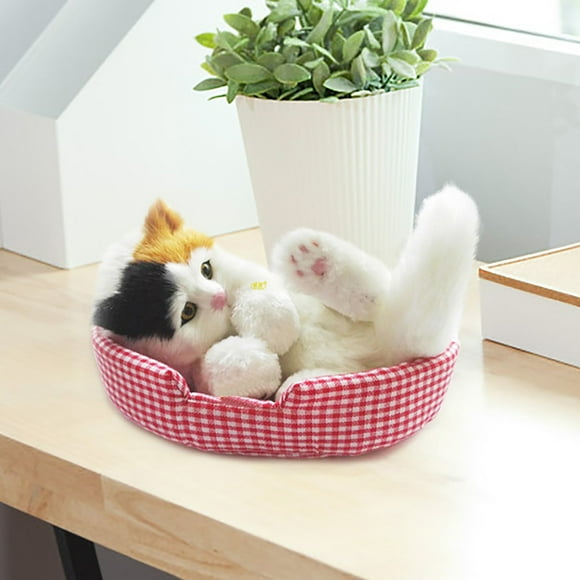 Gatito De Peluche Realista Que Maúlla, Ideal Para Decorar El Hogar, La Oficina, Estanterías O El Coche. Muñeco De Peluche Interactivo Con Sonido.