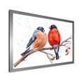 thumbnail image 2 of Designart 'Two Bullfinches On A Hawthorn Branch with Snowfall In Winter' Traditional Framed Art Print, 2 of 4