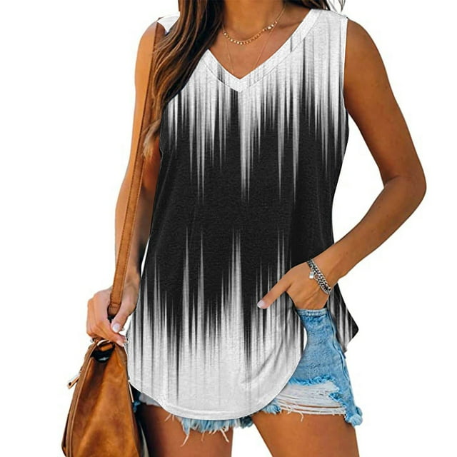 QUINDOS Womens Tank Tops Plus Size Ribbed White Tank V-Neck Basic Casual Flowy Summer Sleeveless T-Shirt Womens Camisoles