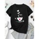 thumbnail image 2 of Camiseta Para Mujer De Verano Con Cuello Redondo Para Mochilero, Viajes, DesplazamientosCreative English Heart Coffee Pattern Printed Women'S Fashionable Round Neck Short Sleeve, Simple Casual Sport, 2 of 7