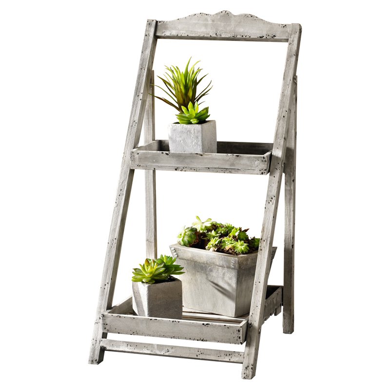 HGC Foldable 2 Shelf Wooden Plant Stand by