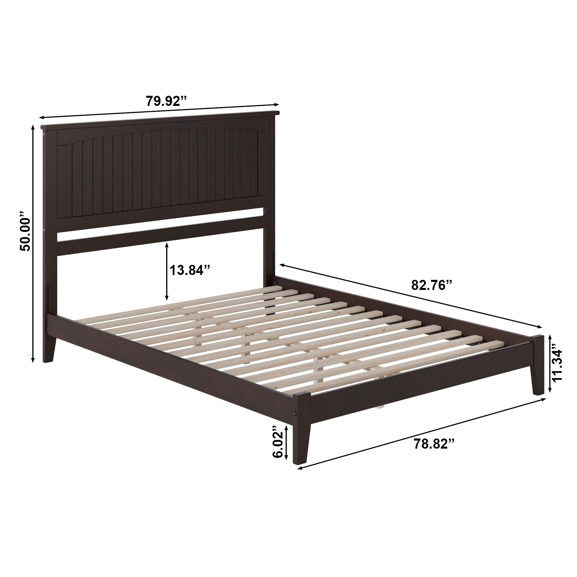 AFI Nantucket King Low Profile Wood Platform Bed Frame with Cottage Headboard, Espresso