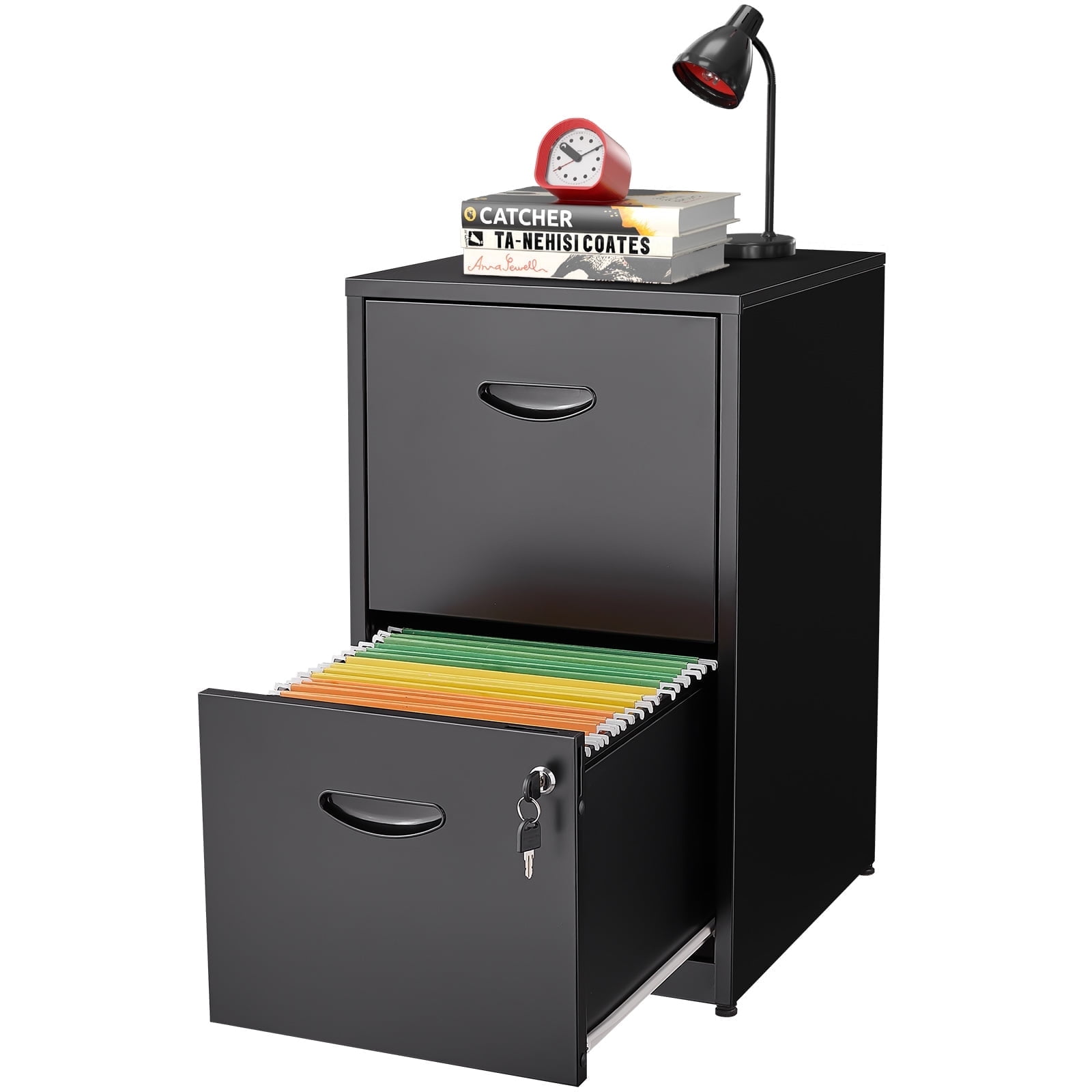 Polup 18"D Modern Office Locking File Cabinet 2 Drawer,Black Metal Vertical File Cabinet
