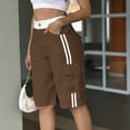 thumbnail image 4 of LEKWK Cargo Shorts Women High Waisted Casual Bermuda Shorts with Pockets Knee Length Loose Side Striped Long Shorts Summer Outdoor Hiking Workout Outfits, 4 of 6