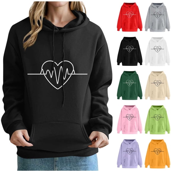 Brondbend Hoodies Womens Womens Sweatshirt Hoodie Long Sleeved Drawstring Pocket Pullover Print Stylish Loose Tops Ladies Outdoor Workout Fall Winter Wear Army Green