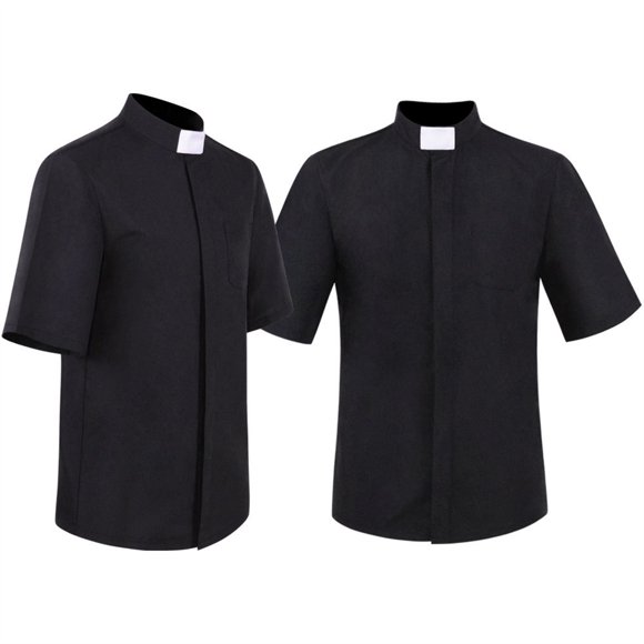 Men's Short-Sleeved Priest Shirt for Halloween Celebration Ideal for Themed Events Parties and Role-Playing
