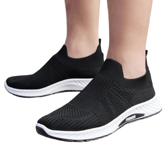Men's Mesh Knitting Loafers Slip On Walking Shoes Lightweight Breathable Running Sneakers Non Slip Comfortable Casual Athletic Shoes for Outdoor Travel Workout Daily Wear,Black 39