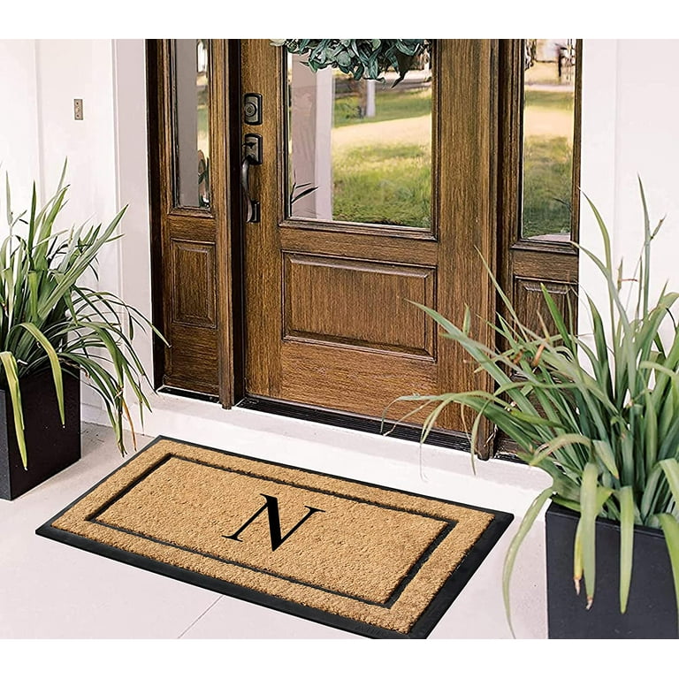 A1hc Rubber & Coir Monogrammed Doormat for Front Door, 24x39, Anti-Shed Treated Durable Doormat for Outdoor Entrance, Heavy Duty - N