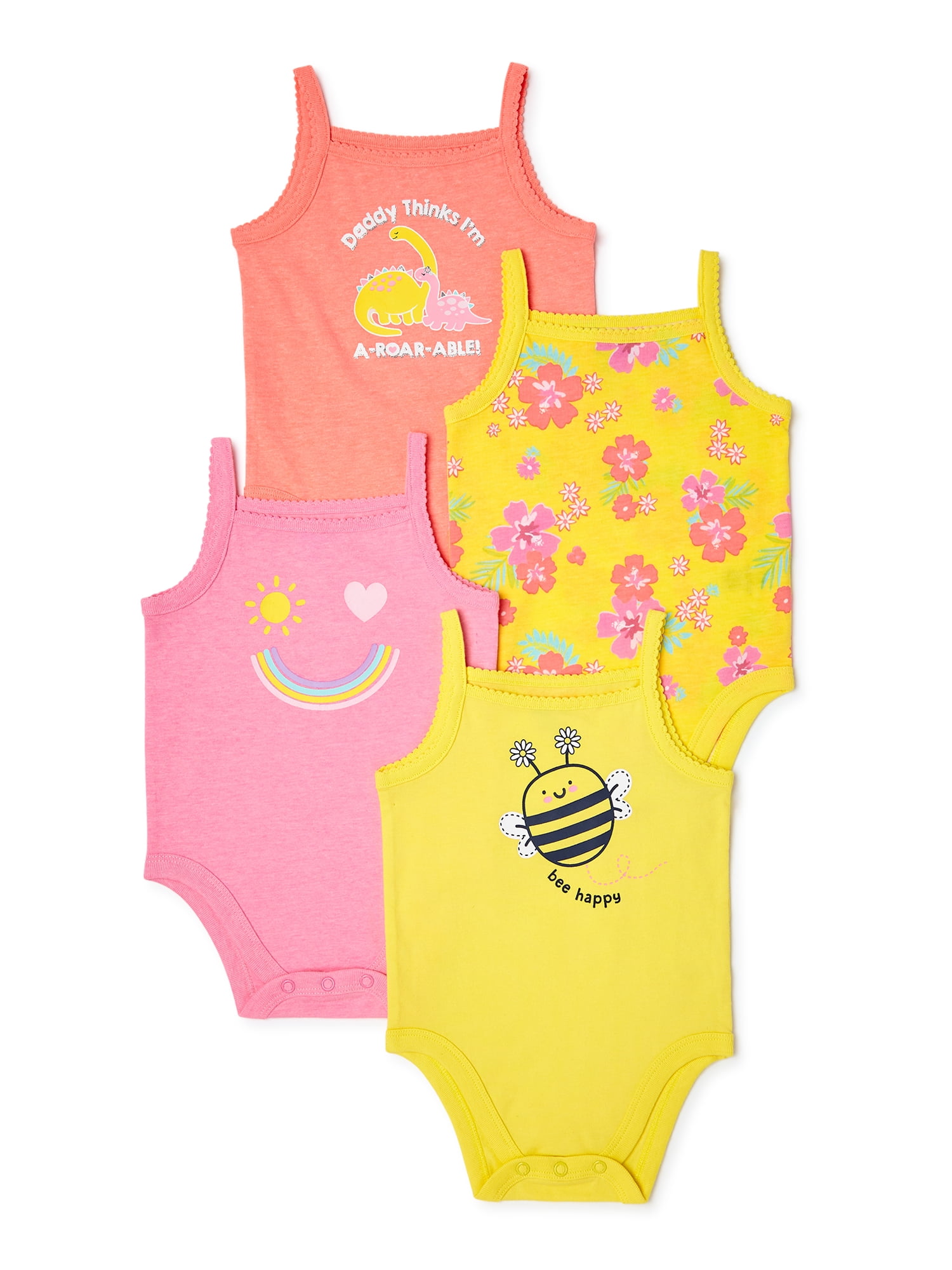 Garanimals Baby Girl Cami Bodysuits, 4-Pack
