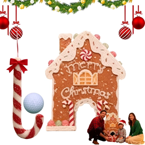 BESTSKY 1Pcs Gingerbread Golf Game Set Holiday Wooden Mini Golf Toy with Candy Cane&1*Balls Christmas Indoor Family Game for Adults Christmas Party Game Gift Idea for Home