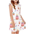 thumbnail image 2 of Afuyipoi ​Girls Sweet Cake Graphic Fashion Dress (5-12 Years) Summer Flutter Sleeve Round Neck Casual Dress for Holiday Outing Watermelon Red 11/12, 2 of 7