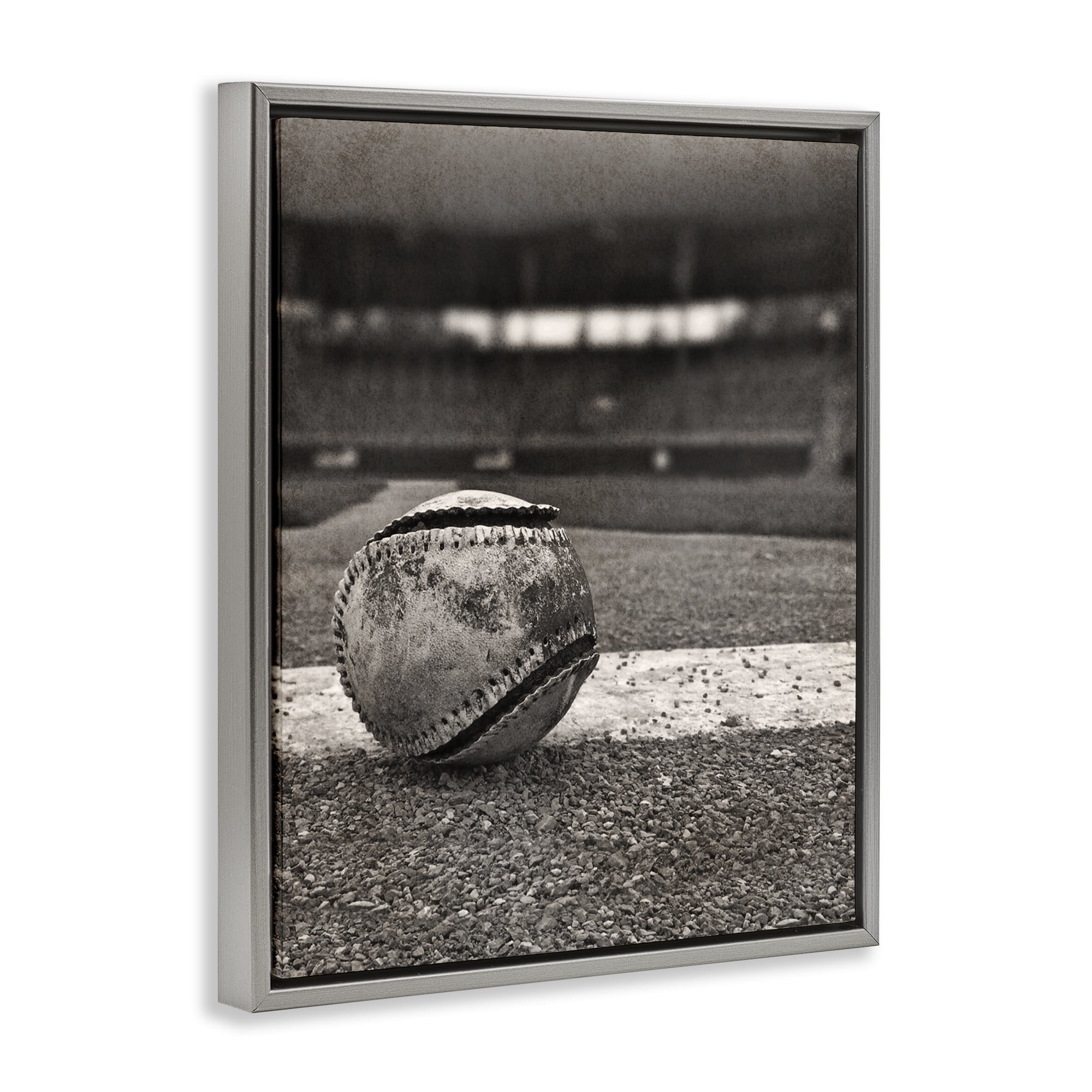 Stupell Industries Vintage Sports Weathered Baseball Gray Framed Floater Canvas Wall Art, design by Marcus Prime