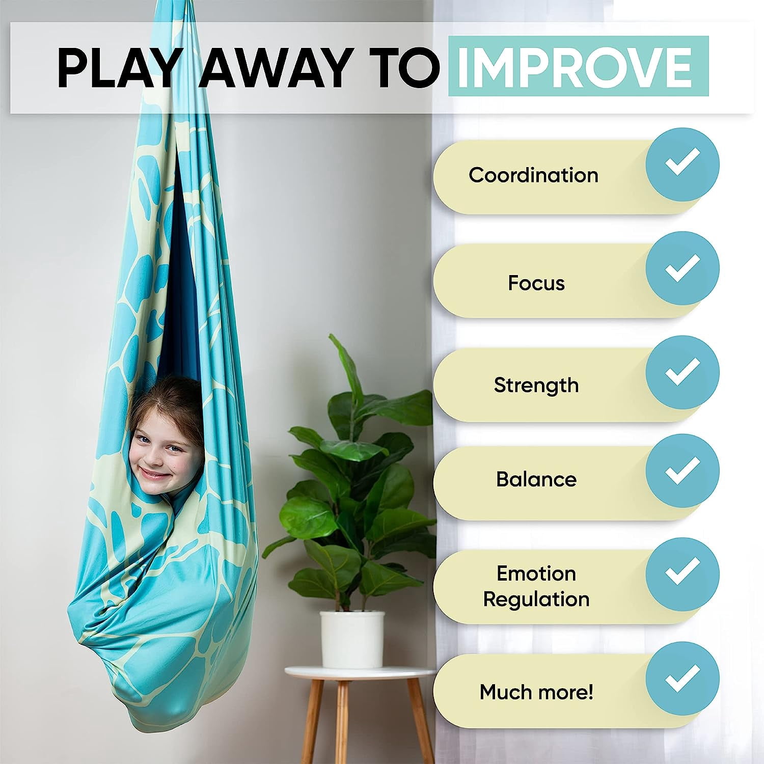 Friendly Cuddle Sensory Swing for Kids & Adults Cocoon Hammock, Marble Blue & Yellow