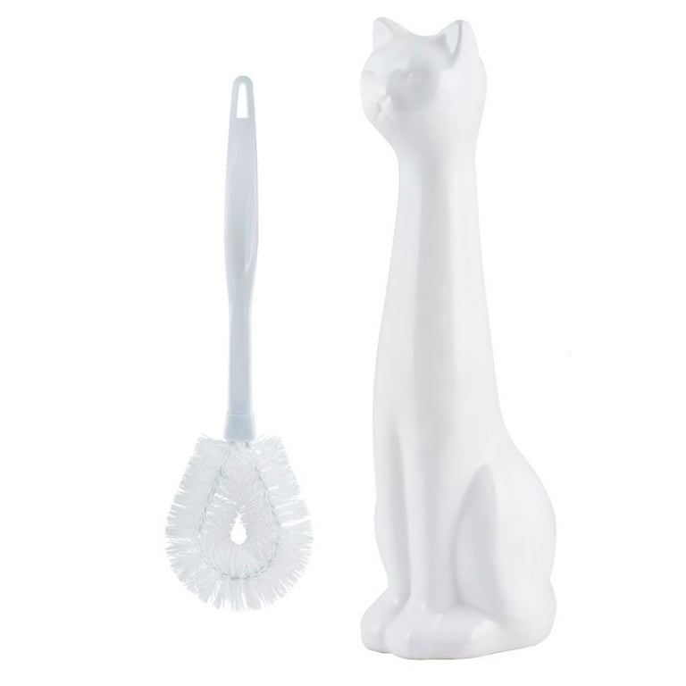 Allure Home Creations Ceramic Cat Bowl Toilet Brush Holder and Lotion Pump - White - Brush Included - 3PC Set