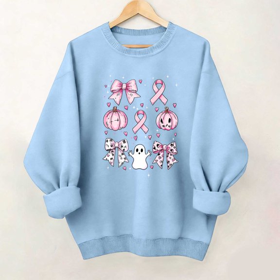 Zxlsdmn Women's Breast Cancer Crew Neck Sweatshirt Oversized Long Sleeve Drop Shoulder Pullover Tops Inspirational Printed Pattern Sweatshirts Fall Clothes M