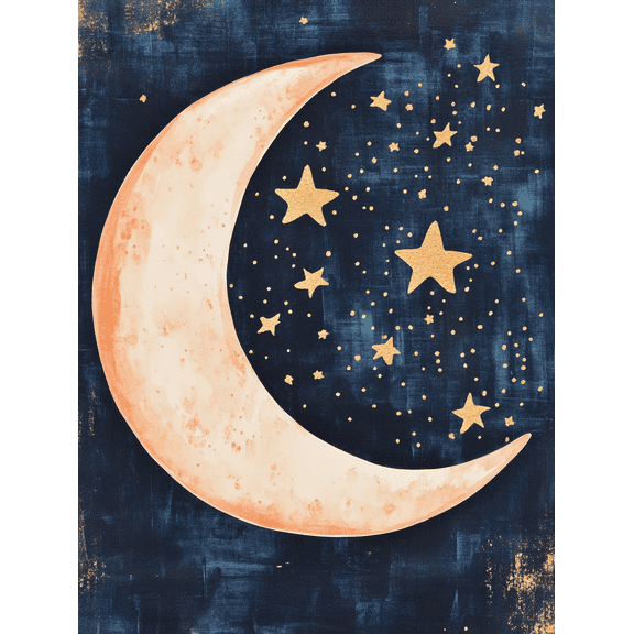 Crescent Moon and Stars Canvas Art Print， Suitable for Bedroom， Living Room， Bathroom， Office， and Hallway Decoration.