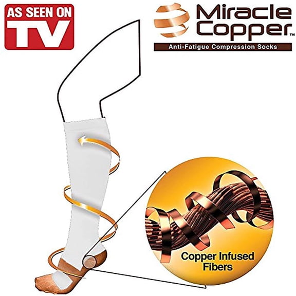 Miracle Copper Infused Fit Compression Support Circulation Socks para hombres Mujeres- Blanco- Grande / Extra Grande Miracle Copper miraclecopperwhiteLXL