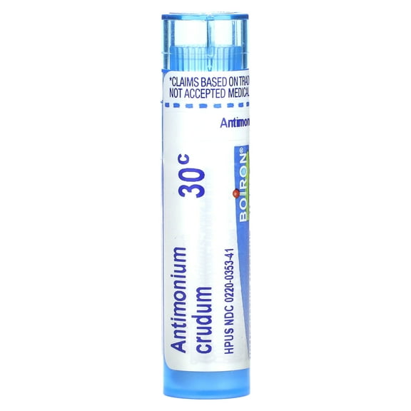 Boiron Antimonium Crudum 30C, Homeopathic Medicine for Indigestion With Nausea From Overeating, 80 Pellets