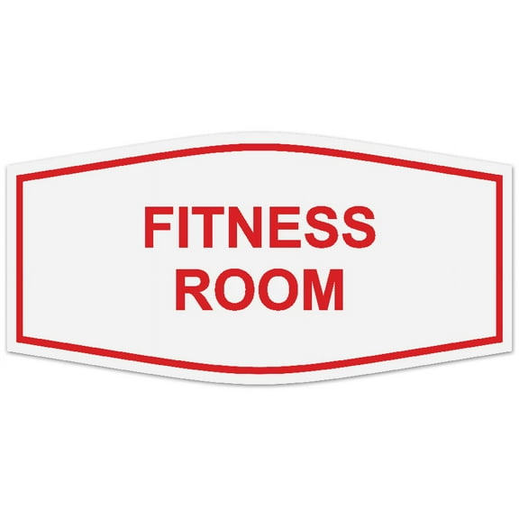 Signs ByLITA Fancy Fitness Room Sign - Laser-Engraved Lettering | Durable ABS Plastic | Vibrant Colors | Powerful Foam Tape (White/Red) - Large