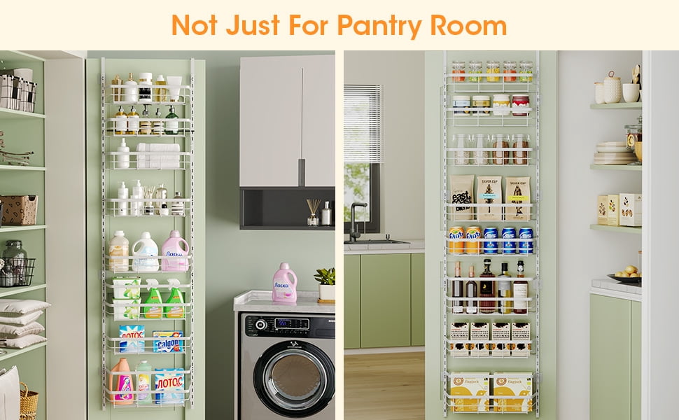 8-Tier Adjustable Over the Door Pantry Organizer with 2 Sets Hooks Fits Most Doors, Hanging Spice Rack for Pantry Door Organizer And Storage, White