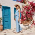 thumbnail image 4 of 2 Piece Sets for Women Casual Summer Sleeveless Round Neck Top Wide Leg Pants Lounge Travel Vacation Outfits Tank Tops Sets Casual Solid Color Outfit, 4 of 5