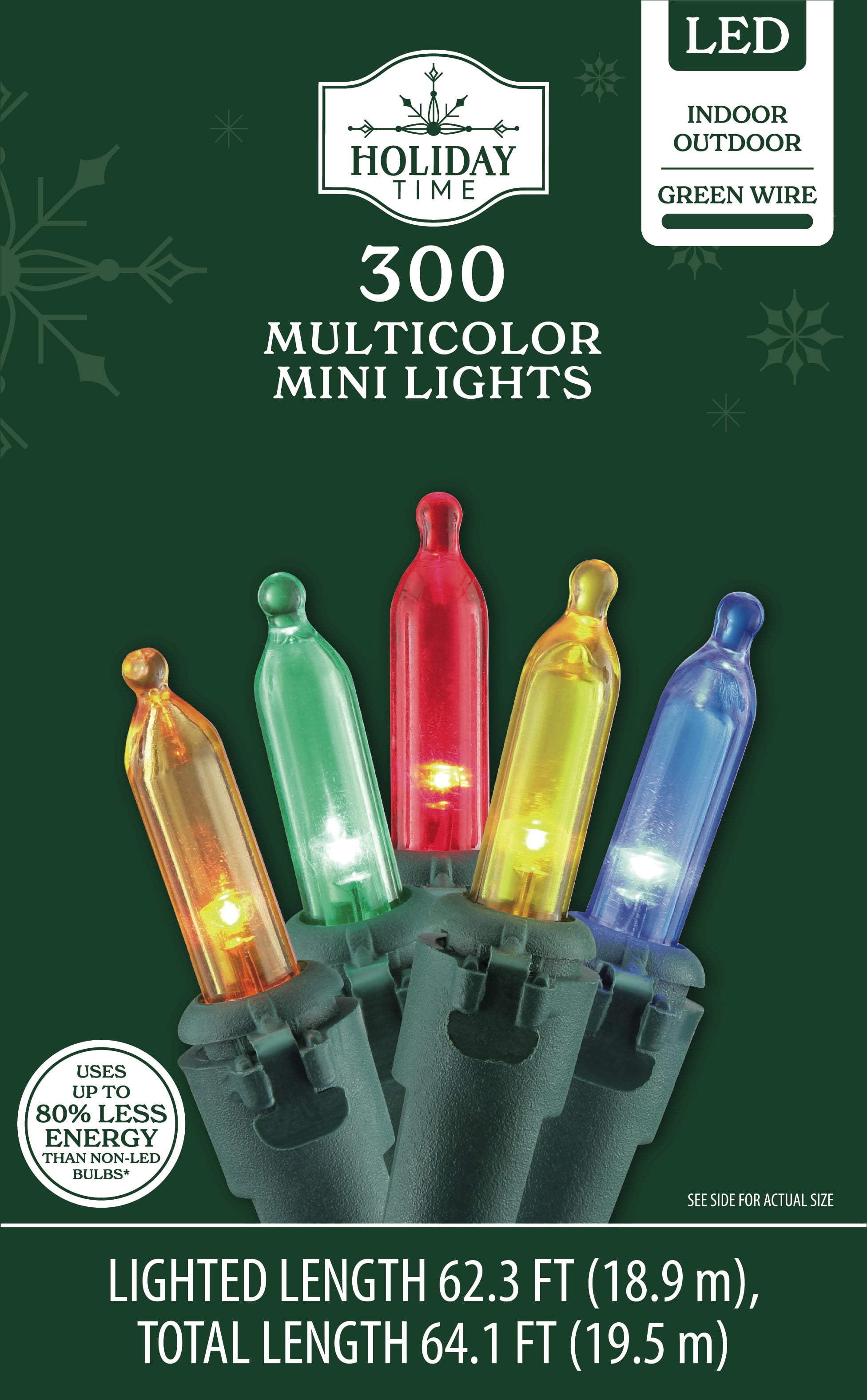 Indoor/Outdoor 300-Count LED Mini Christmas String Lights, Multicolor, 62.3', by Holiday Time