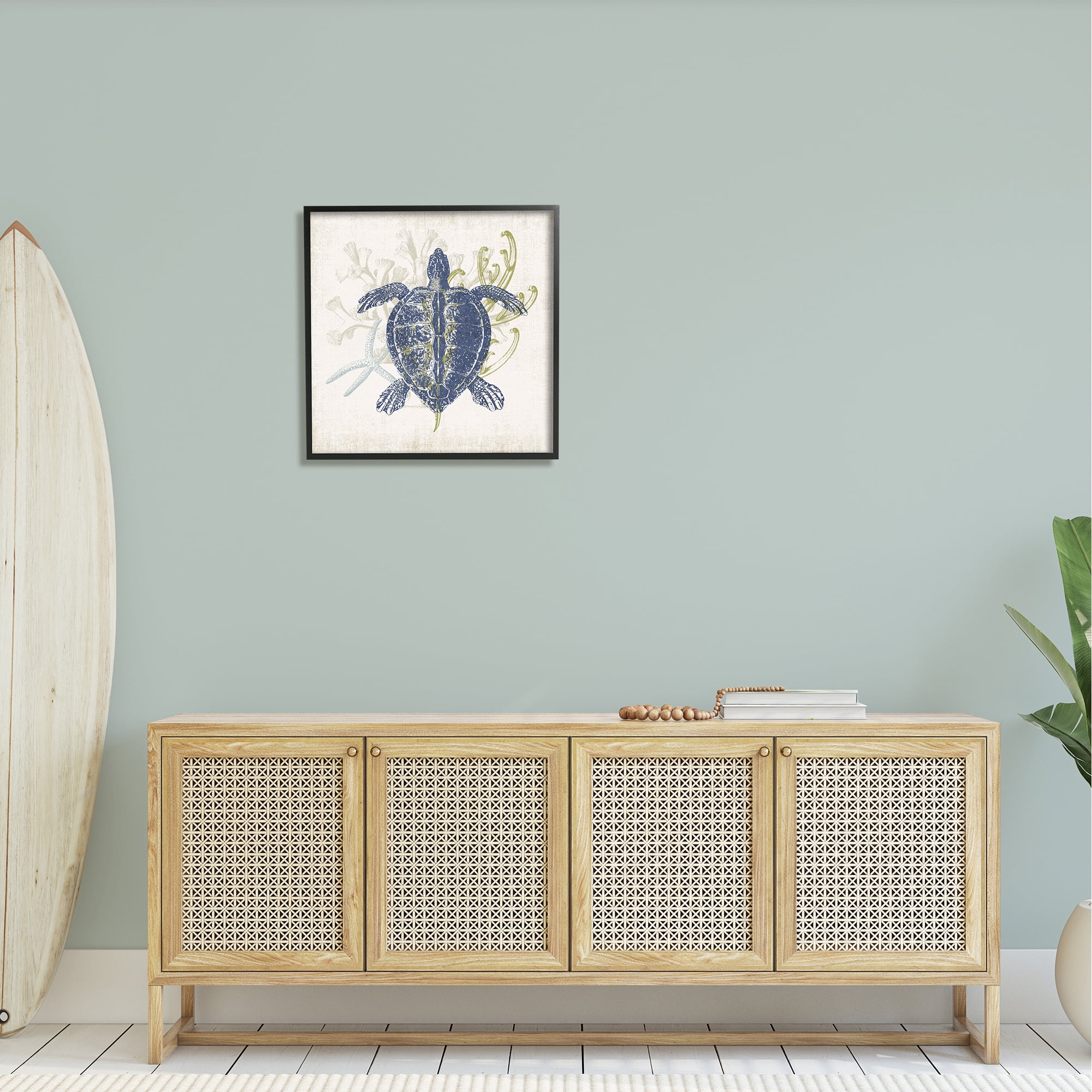 Stupell Industries Detailed Sea Turtle Layered Coral Aquatic Life Graphic Art Black Framed Art Print Wall Art, Design by Victoria Barnes