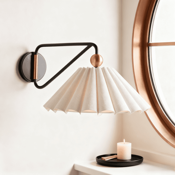 Unique Elegant Linen Pleated Shade with Brass Finish Vanity Light, Wall-Mounted Sconce, Indoor Sconce beside Mirror, for Bathroom, Bedroom, Living Room, Entryway