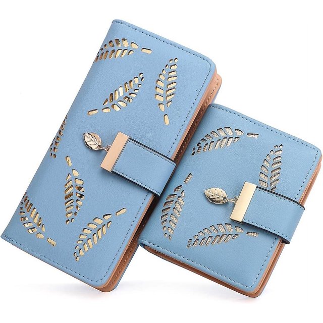 Bolso de herramientas para mujer, largo y corto, de cuero, con clip para billetes, tarjetero, monedero, hebilla con cremallera, elegante cartera de mano (par) (azul)