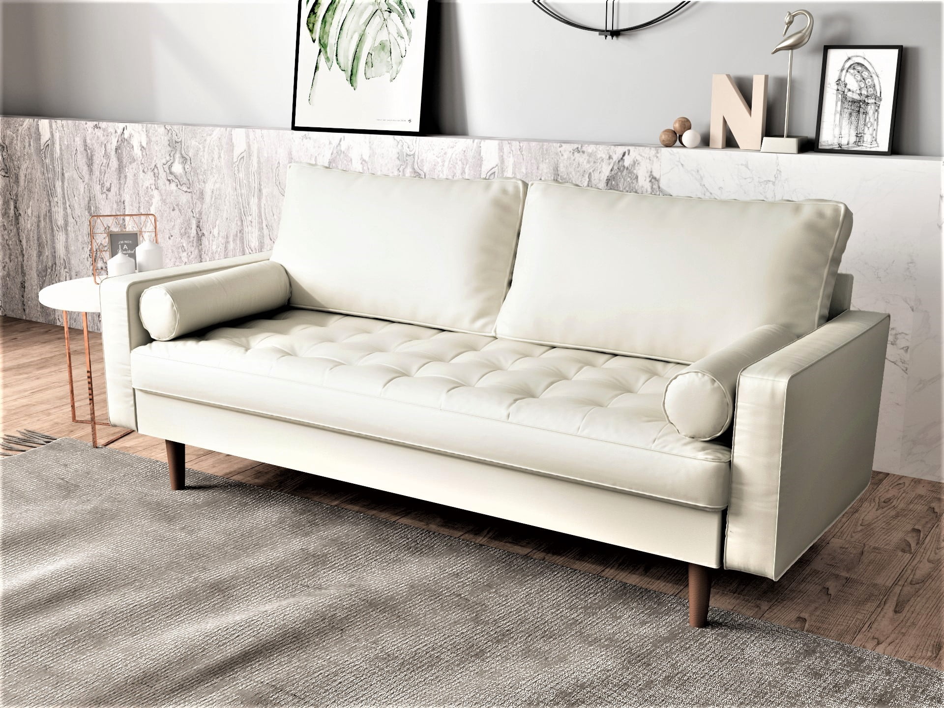 Uspridefurniture Darby 69.7'' Faux Leather Square Arm Sofa,Beige
