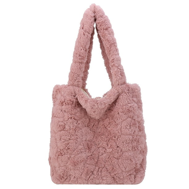 Bolso de mano para mujer bolso con asa superior esponjoso para otoño e invierno bolso de viaje sólido de felpa suave