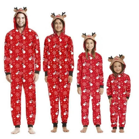 Christmas Matching Family Jumpsuits, One-Piece Hooded Zip-Front Romper for Family