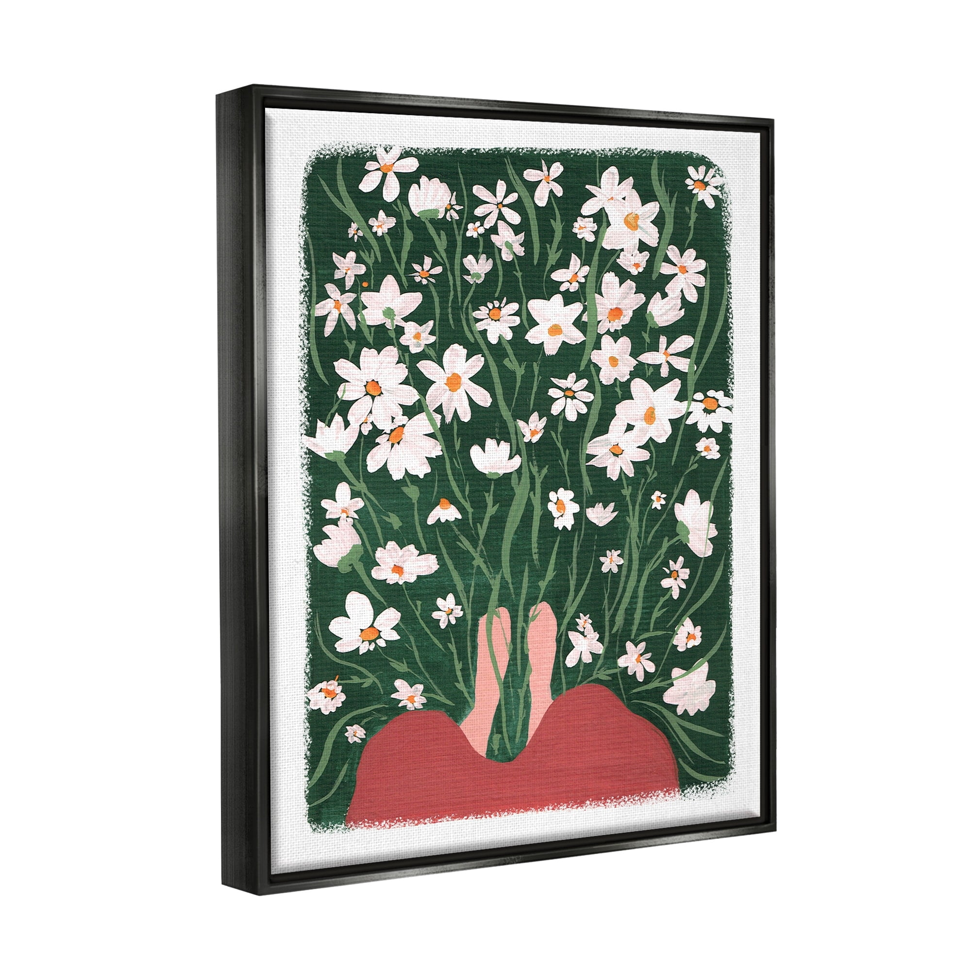 Stupell Industries Standing in Peaceful Flower Meadow Blooming Daisies Painting Painting Jet Black Floating Framed Canvas Print Wall Art, Design by Birgit Maria Kiennast
