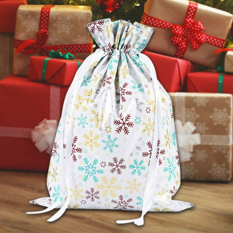 Recycled Wrapping Paper Cute Printed Christmas Gift Bag Santa Snowflake Christmas Tree Drawstring Gift Bag Christmas Aluminum Foil Bag Christmas Gift