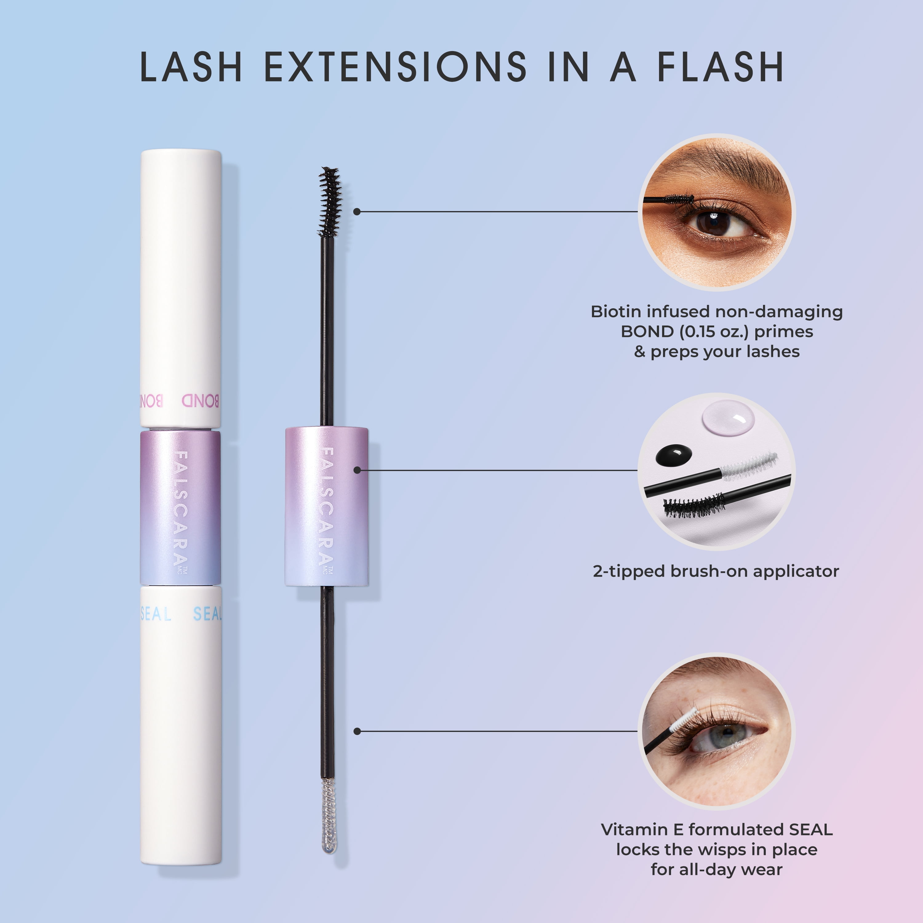 KISS Falscara 7 Piece All Inclusive Bundle, Lash Extension Kit, Lengthening Wisps, 126 Lash Clusters