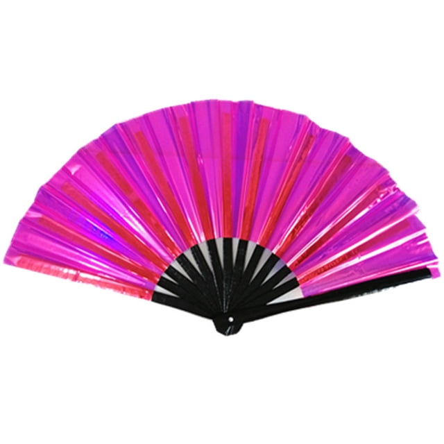 CSChome Folding Fan Folding Performance Prop: 13 Ribs Brilliant Color Transparent 13 Inch Large Shining Rave Hand Perfect Birthday Gift