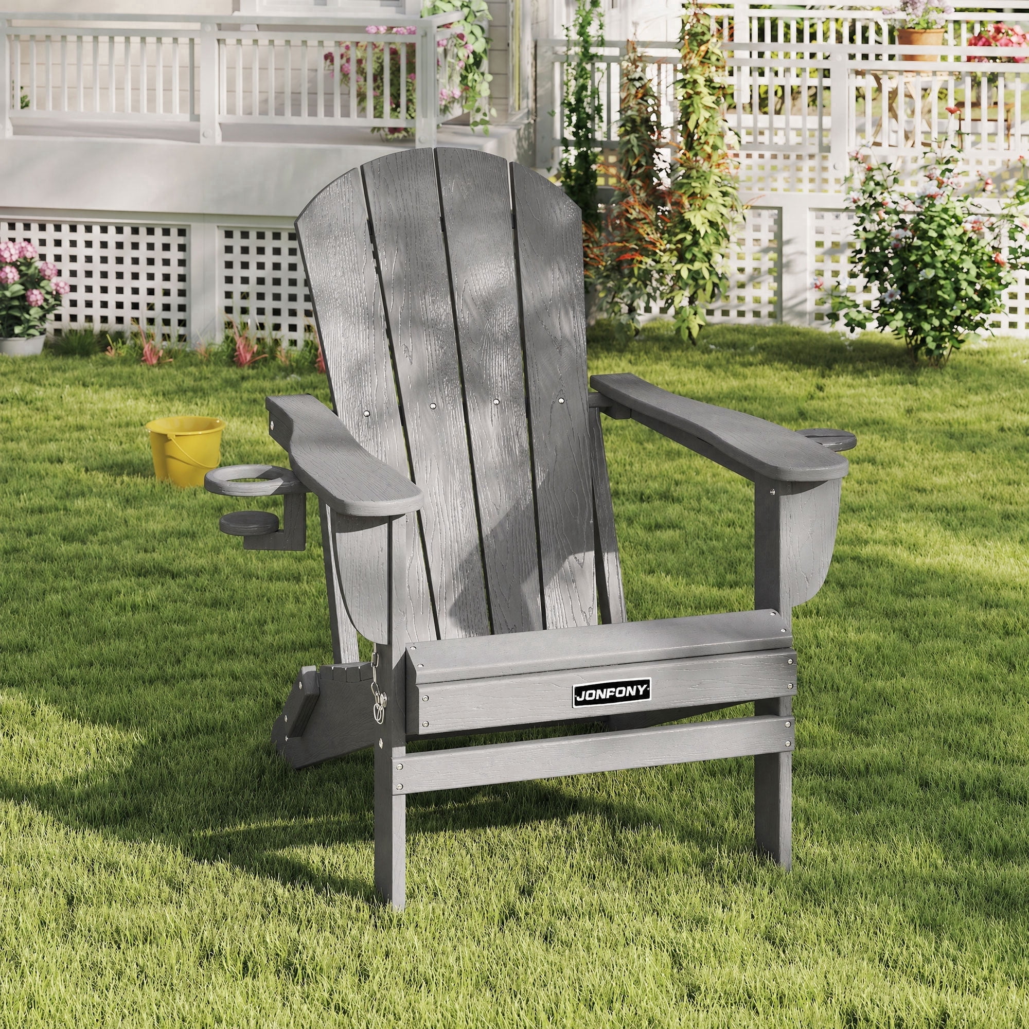 JONPONY Folding Adirondack Chair - HDPE All-Weather Outdoor Chairs, Patio Chairs Outdoor Wood Like Adirondack Chair for Backyard, Camping, Pool & Fire Pit,Grey